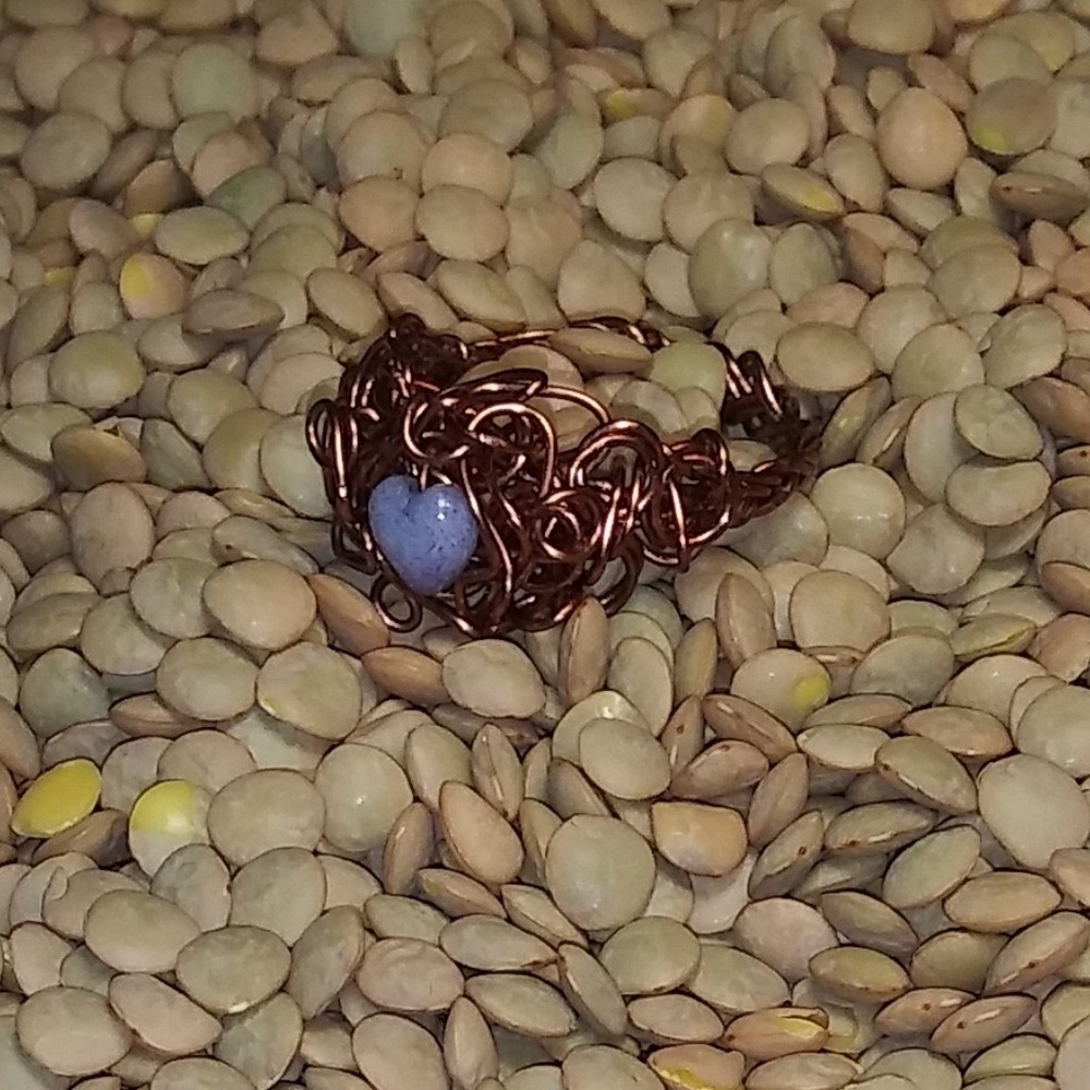 Caged Heart Design Copper Braided Hand Crafted Ring with Glass Heart - Picture 2 of 4